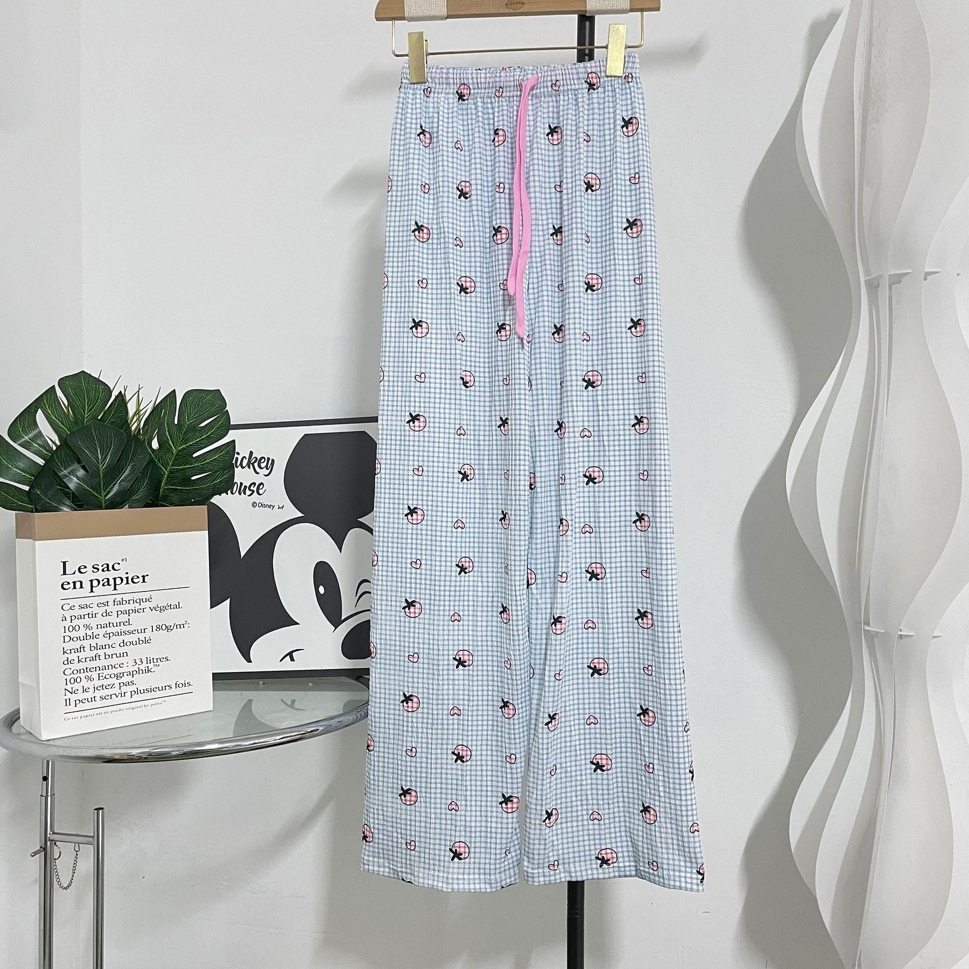 Wholesale Plaid Casual Wide-leg Women's Summer Pajama Pants High Waist Straight Loose Walking Pants